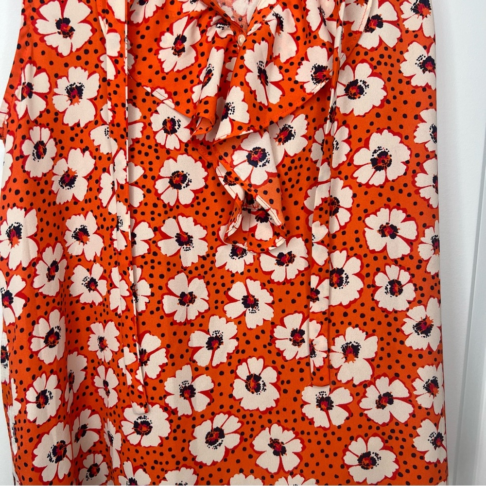LOFT Floral Ruffle Blouse - Orange and White / Size Medium Petite - Picture 2 of 12